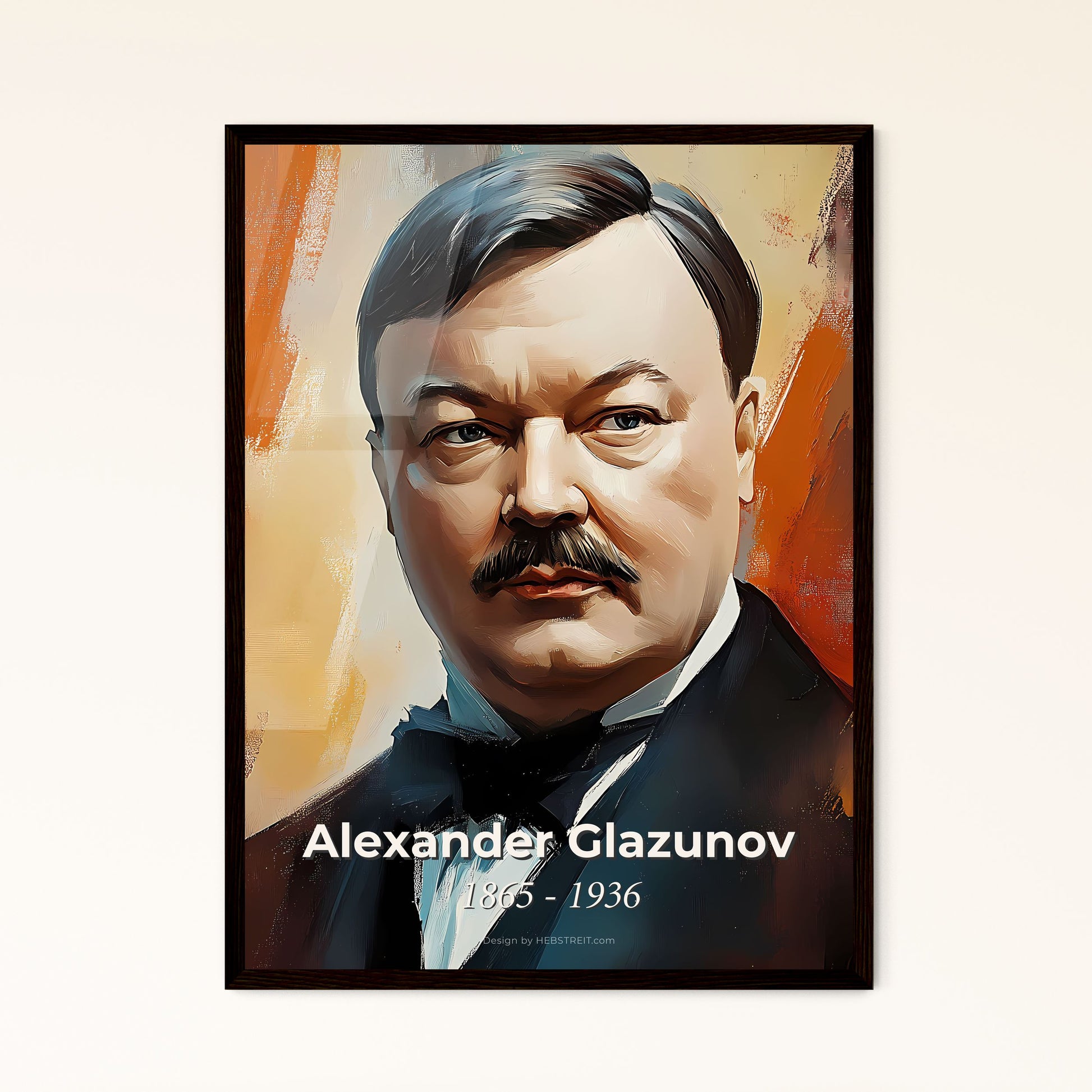 Portrait of Alexander Glazunov, 1865 - 1936. Impressionistic painting of a man with a mustache.