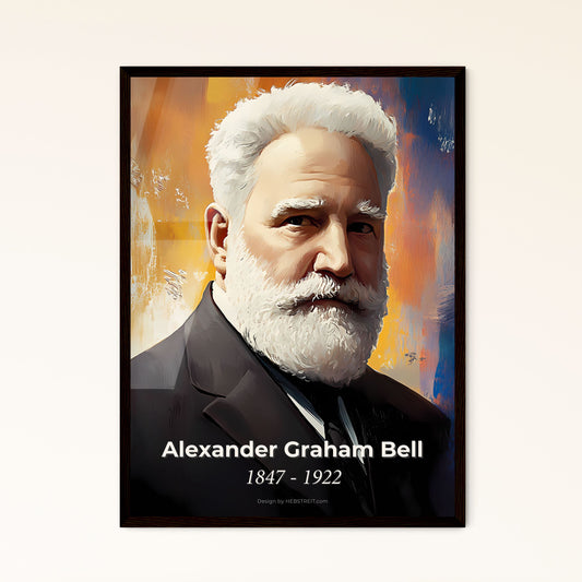 Portrait of Alexander Graham Bell, 1847 - 1922. Impressionistic painting of a man with white beard and mustache.