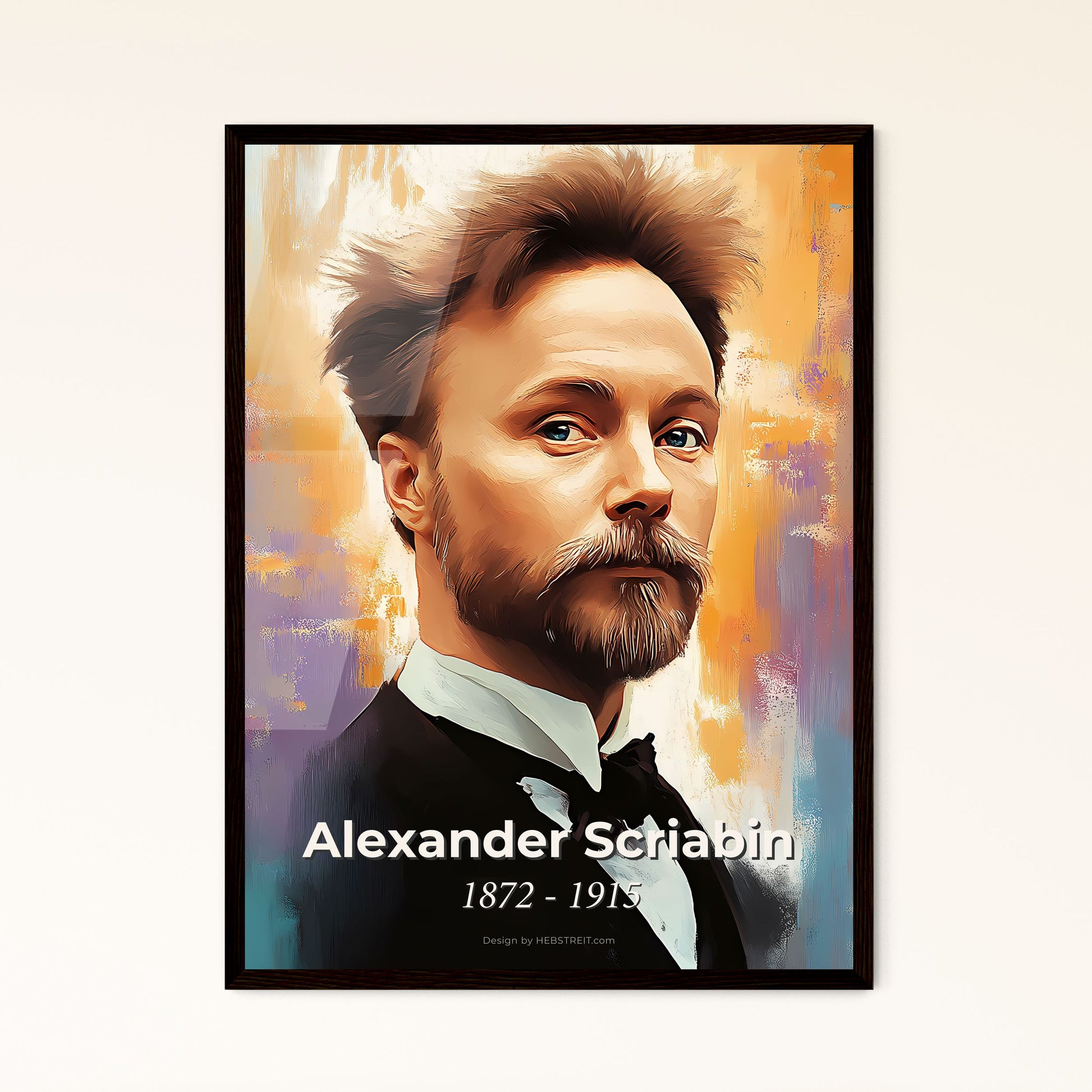 Portrait of Alexander Scriabin, 1872 - 1915. Impressionistic painting of a man with a beard and mustache.