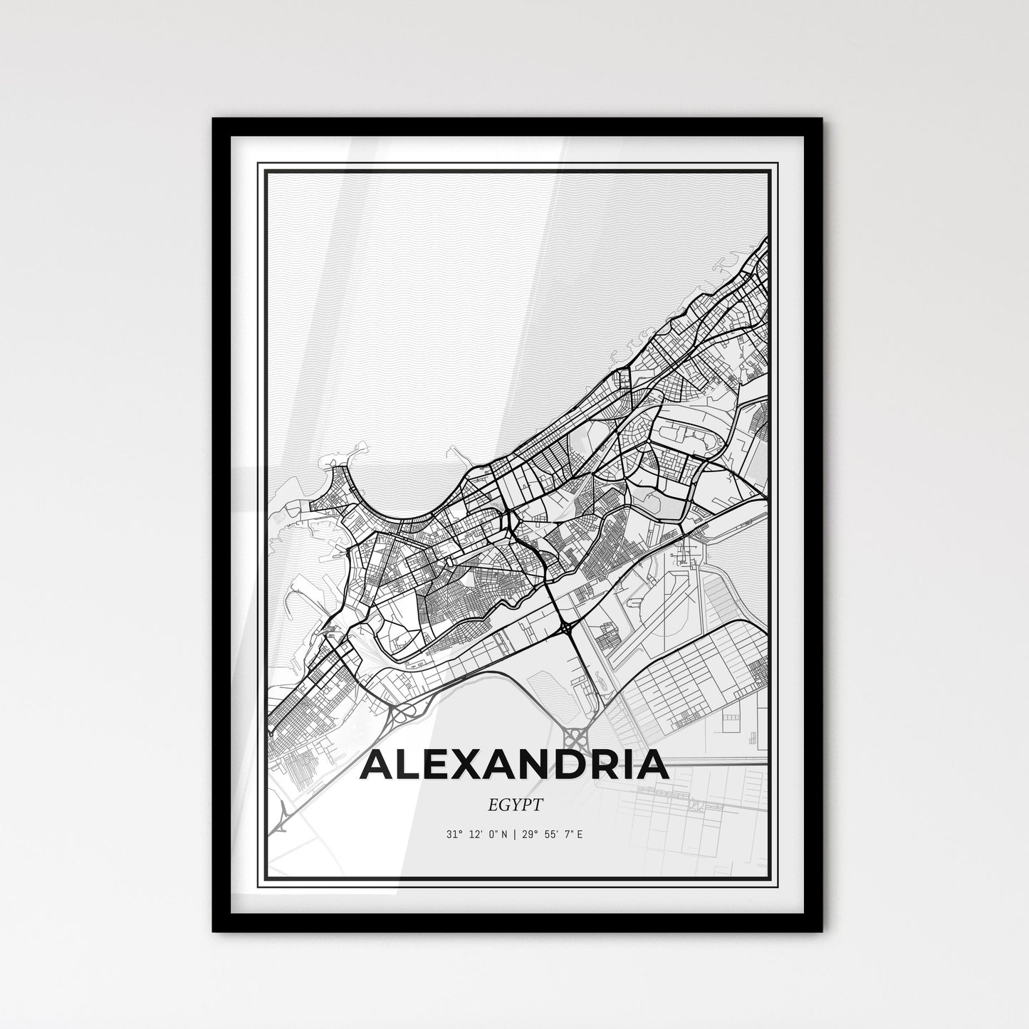 Alexandria Egypt - Scandinavian Style City Map for Modern Home Decor