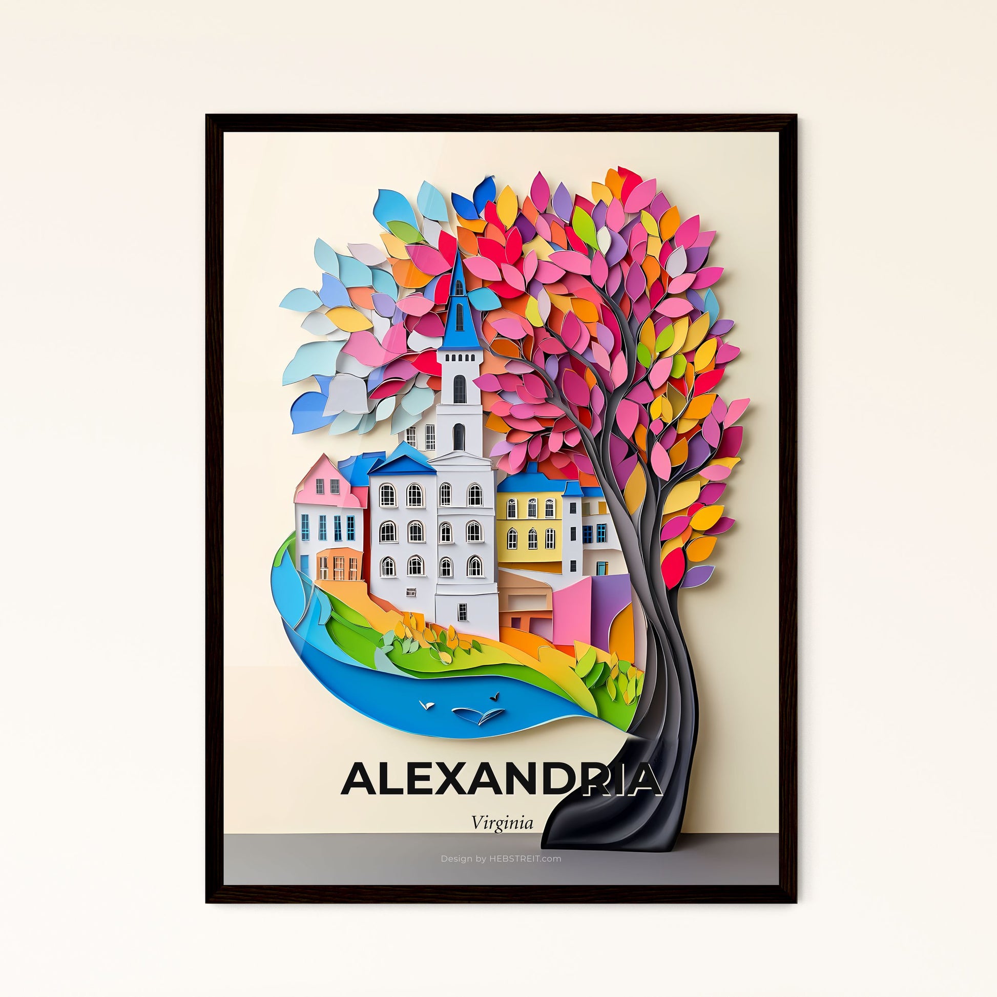 Vivid Alexandria, Virginia - a paper cut of a city with a tree