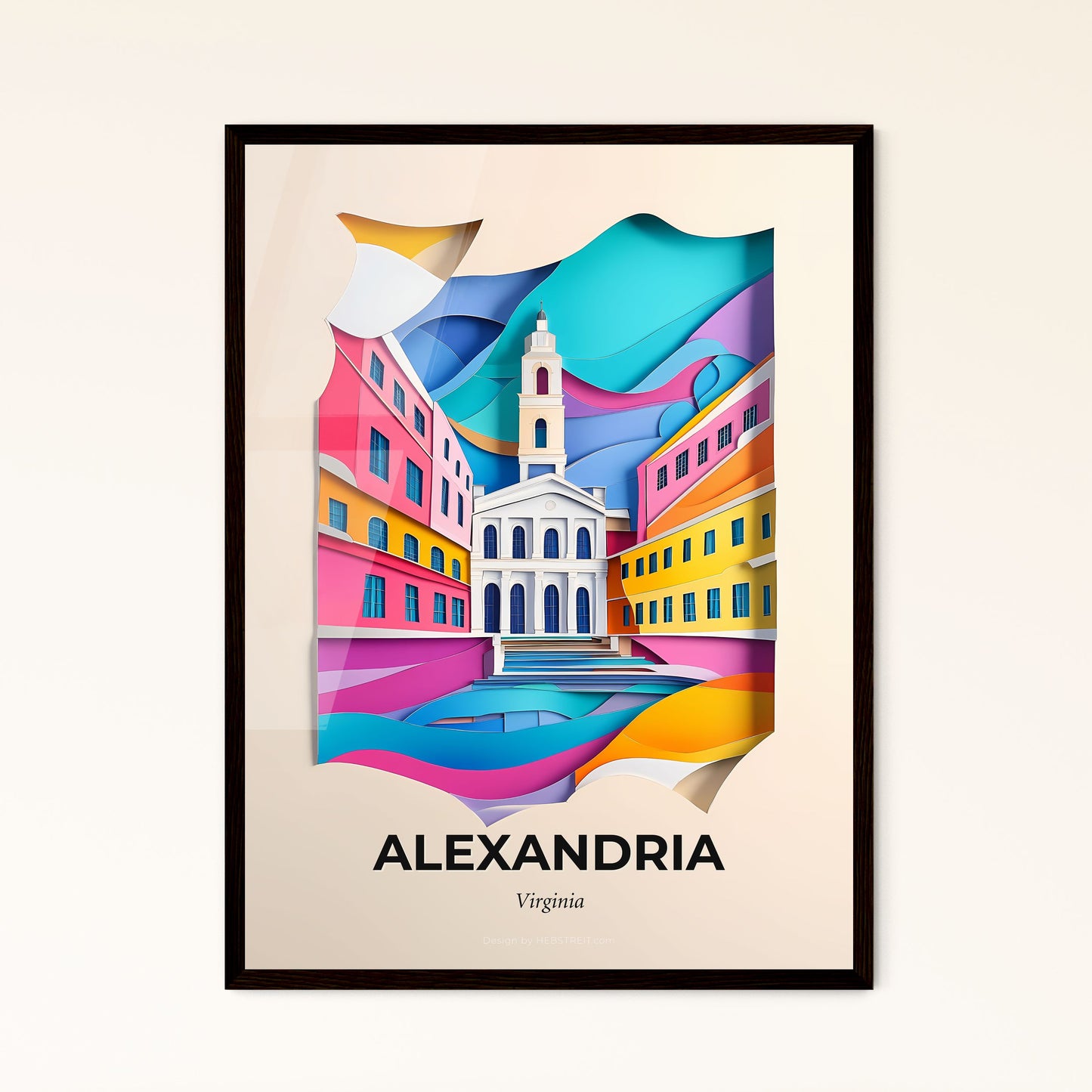 Vivid Alexandria, Virginia - a paper cut of a church and a river