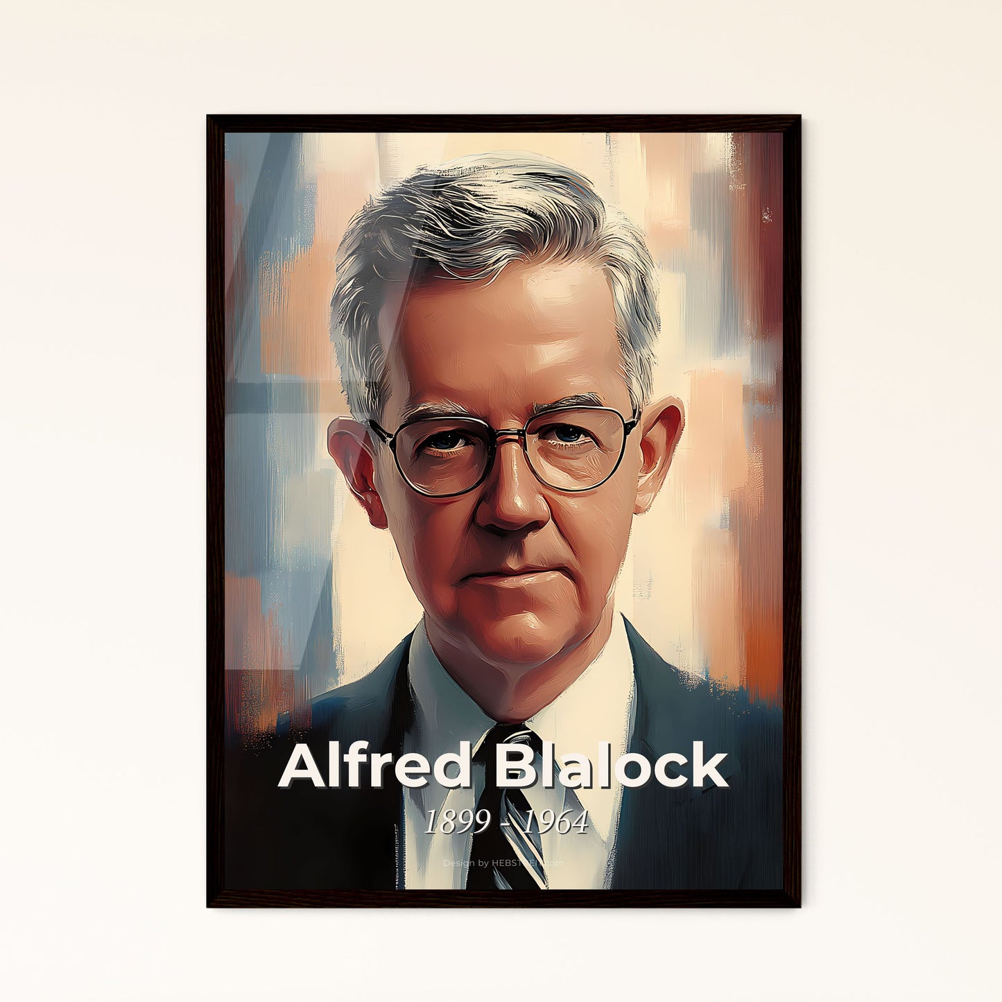 Portrait of Alfred Blalock, 1899 - 1964. Impressionistic painting of a man in a suit and tie.