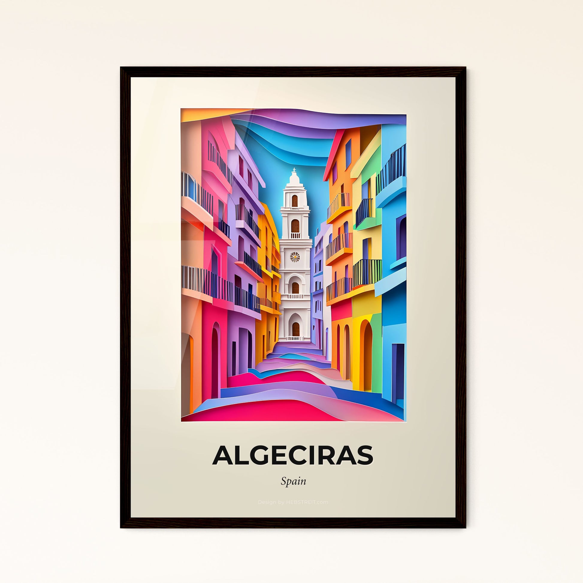 Vivid Algeciras, Spain - a colorful city street with a clock tower