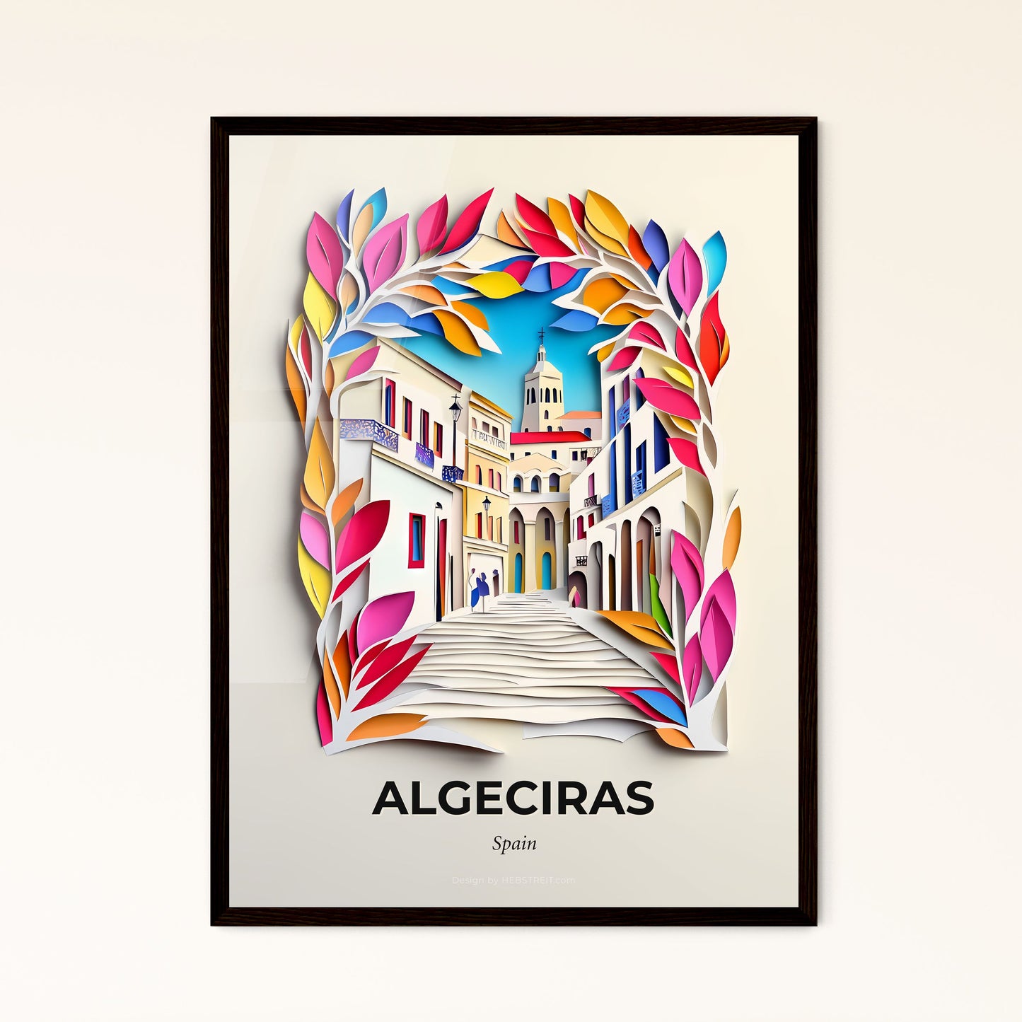 Vivid Algeciras, Spain - a paper cut of a street with a church in the background