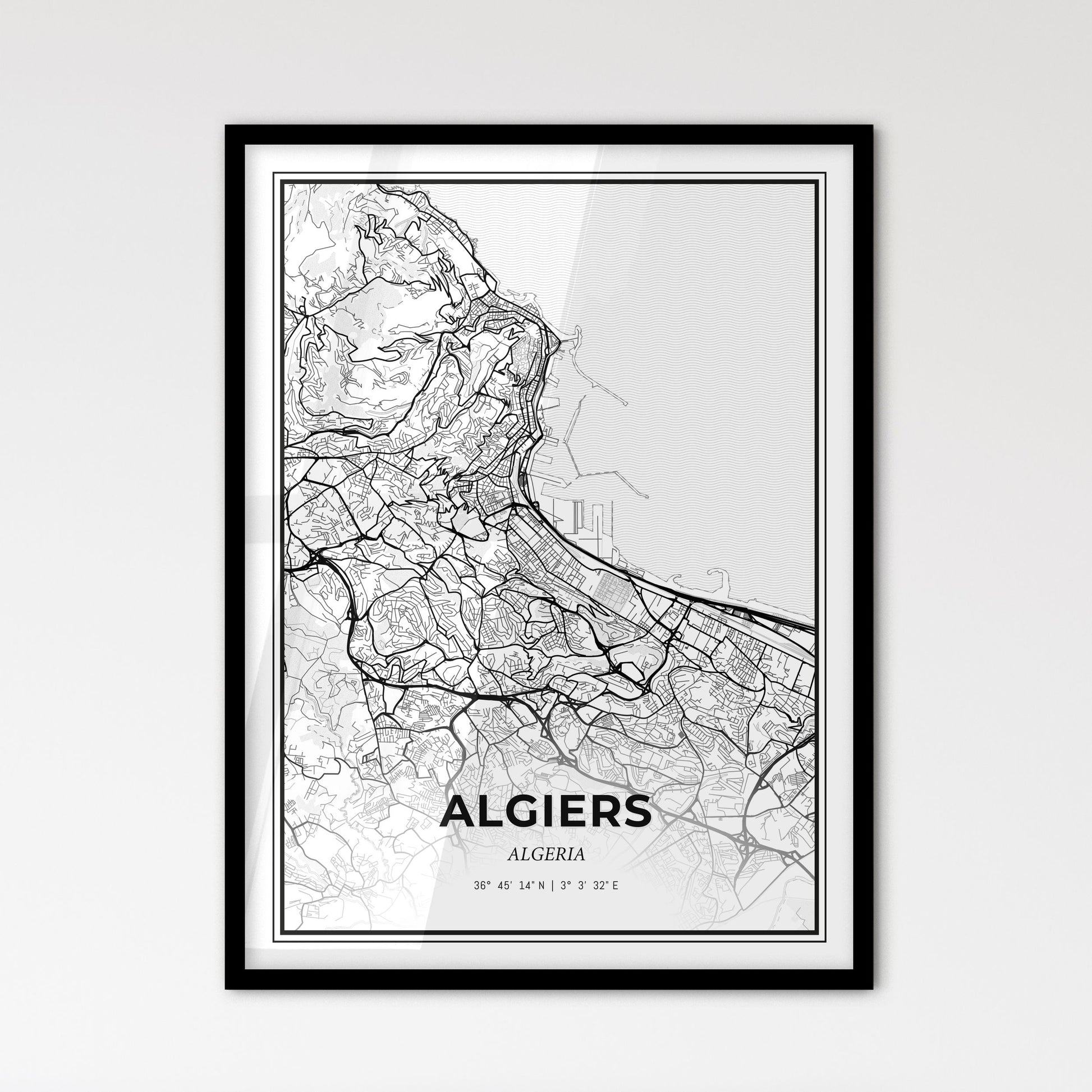 Algiers Algeria - Scandinavian Style City Map for Modern Home Decor