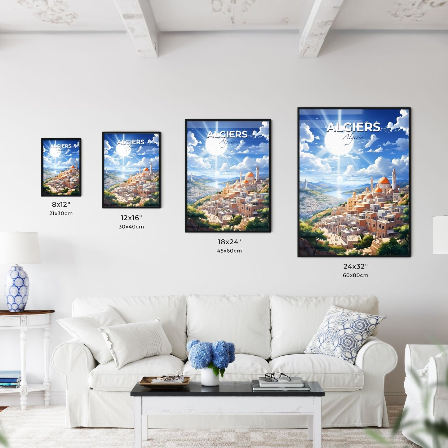 Vibrant Algiers City Skyline Painting: Captivating Artwork with River and Mountainscape Default Title