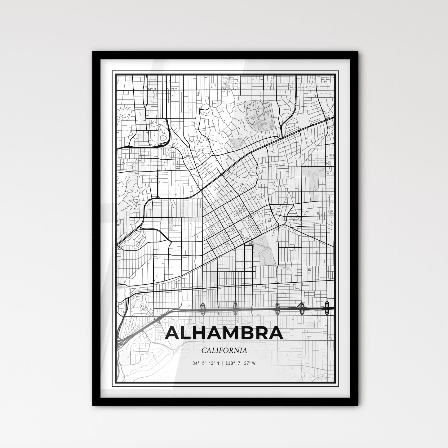 Alhambra California - Scandinavian Style City Map for Modern Home Decor