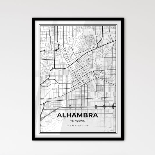 Alhambra California - Scandinavian Style City Map for Modern Home Decor