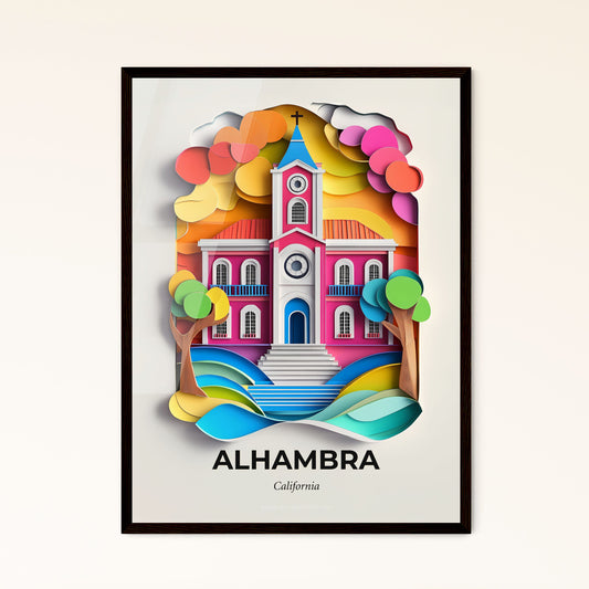 Vivid Alhambra, California - a church with a clock on the front of it