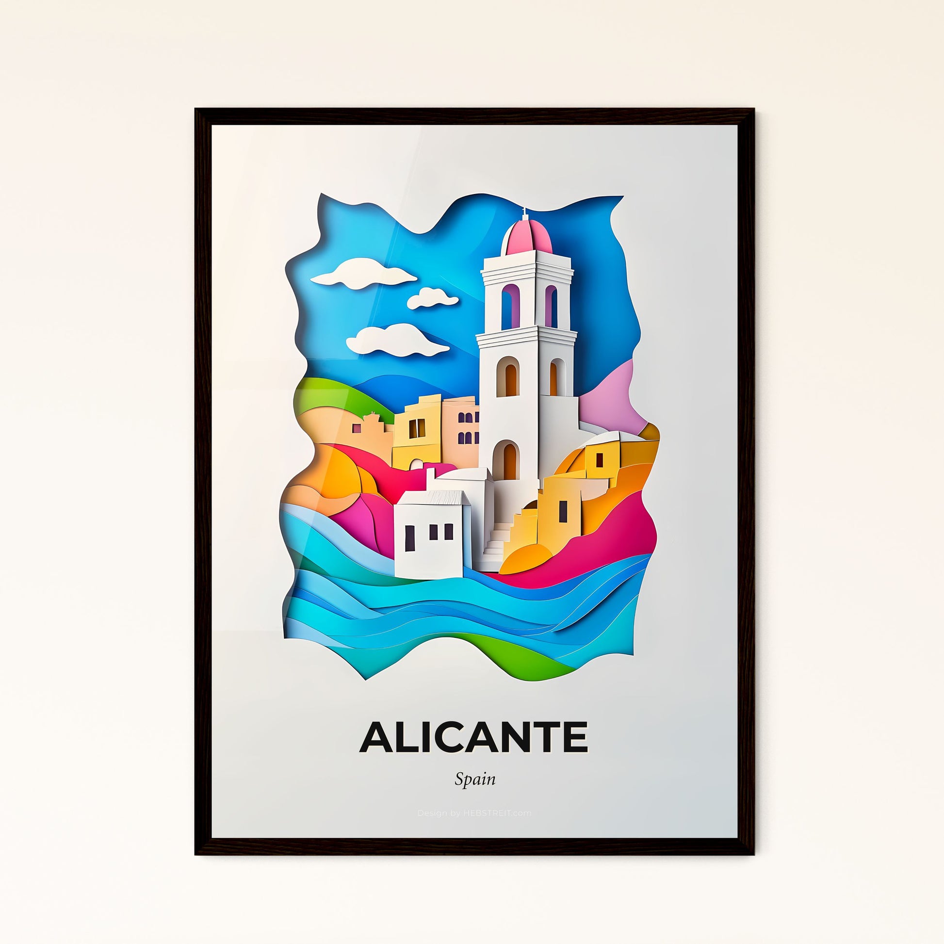 Vivid Alicante, Spain - a paper cut of a church tower on a hill