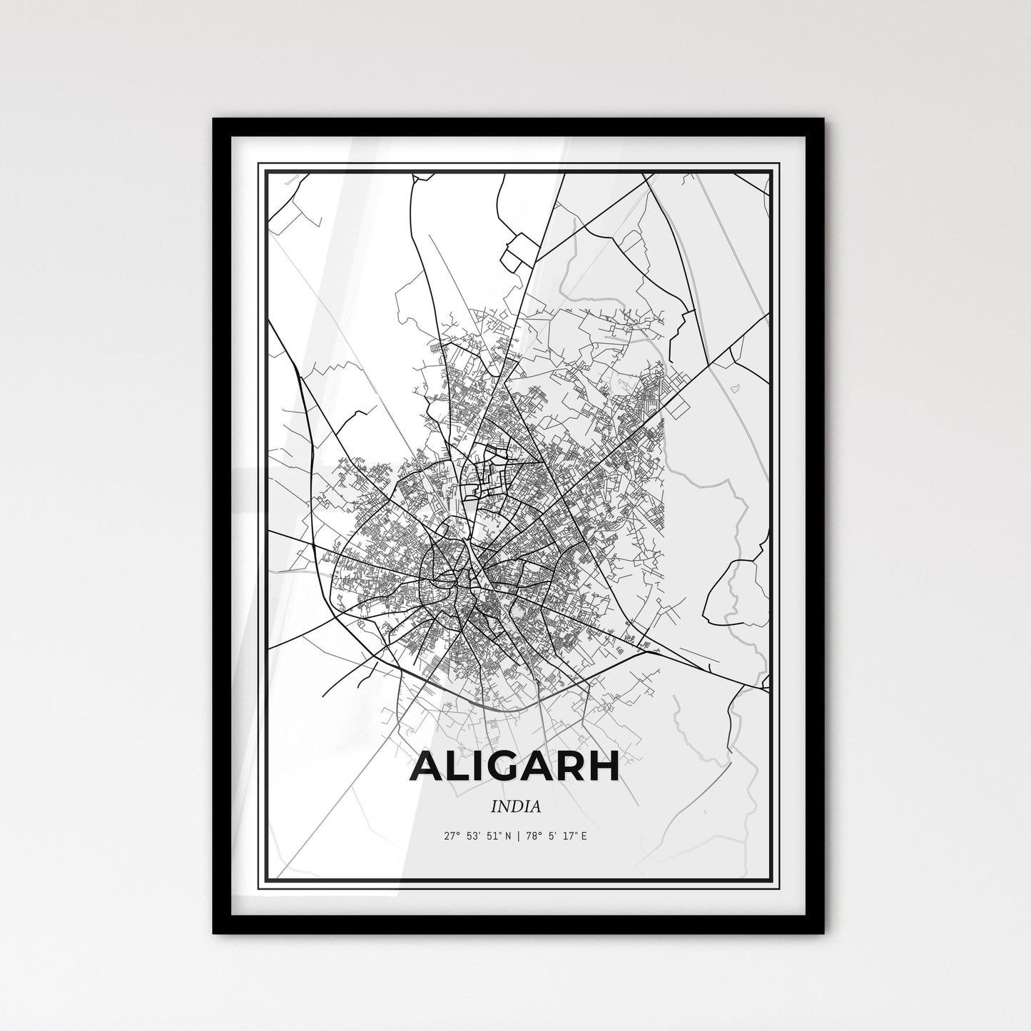 Aligarh India - Scandinavian Style City Map for Modern Home Decor