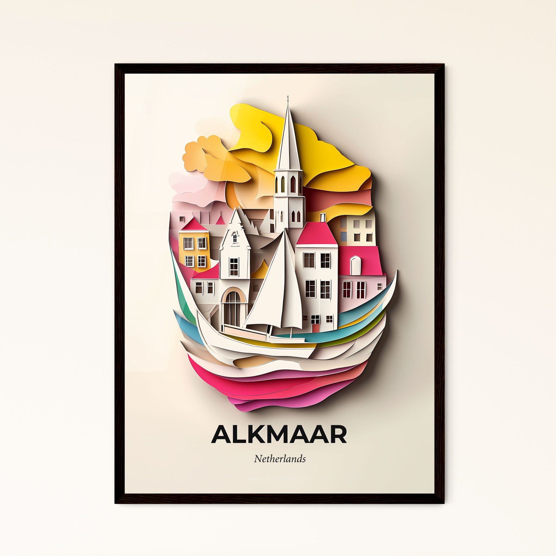 Vivid Alkmaar, Netherlands - a paper cut of a boat in a body of water