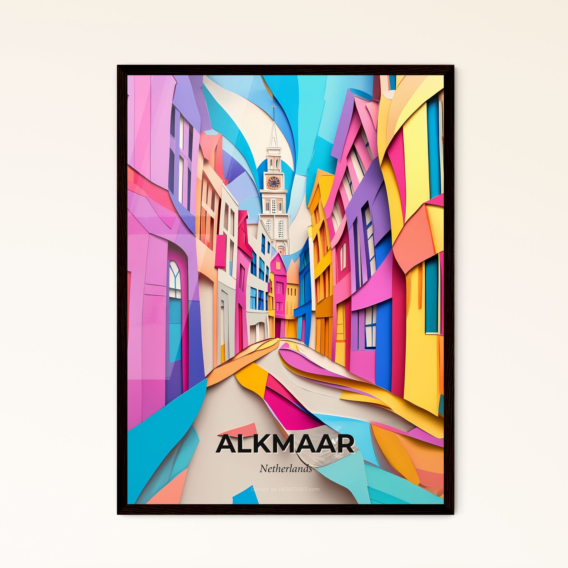 Vivid Alkmaar, Netherlands - a colorful city street with a clock tower