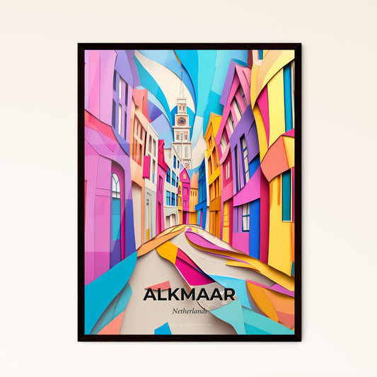 Vivid Alkmaar, Netherlands - a colorful city street with a clock tower