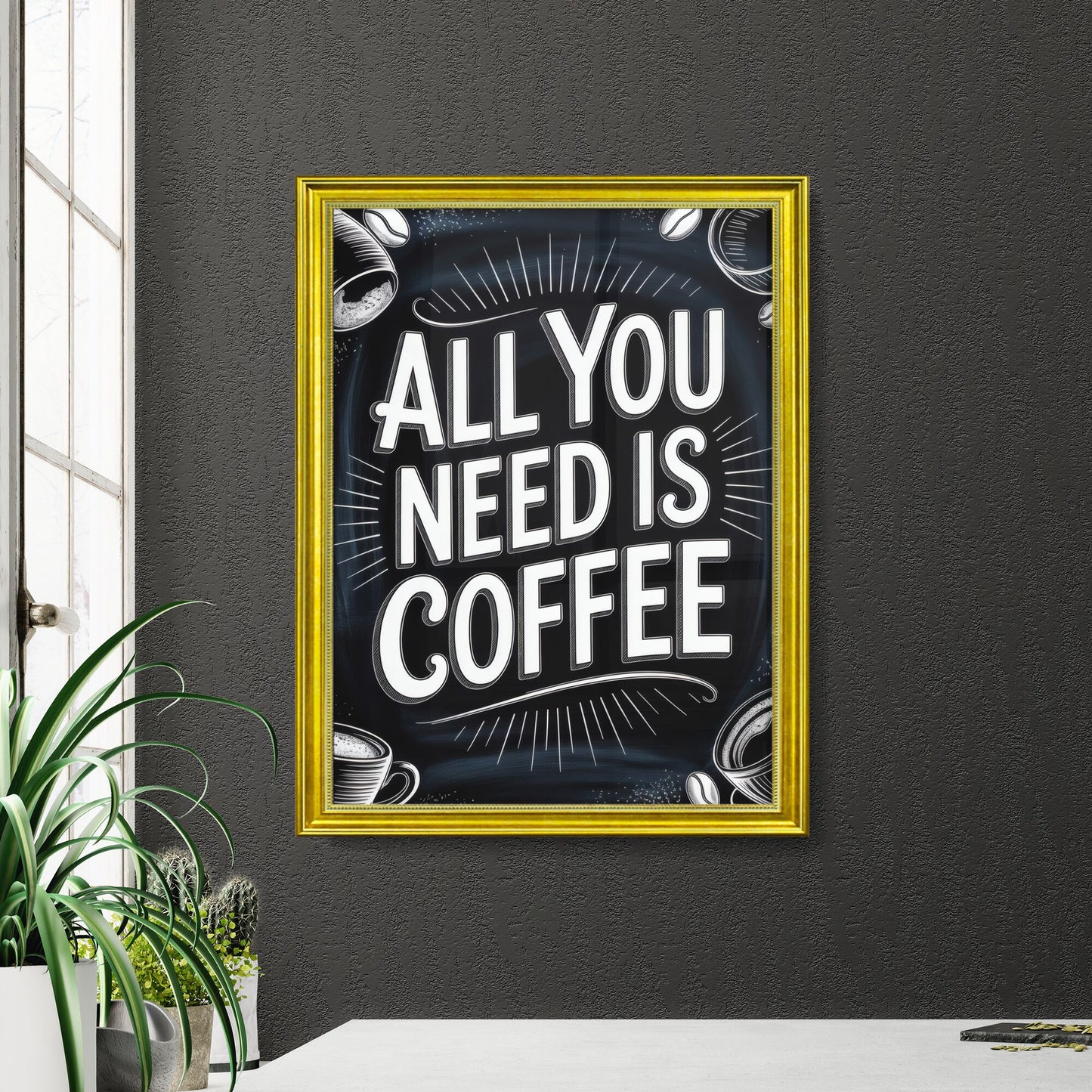 All You Need Is Coffee: A Whimsical and Inviting Coffee-Themed Design for Enthusiasts.