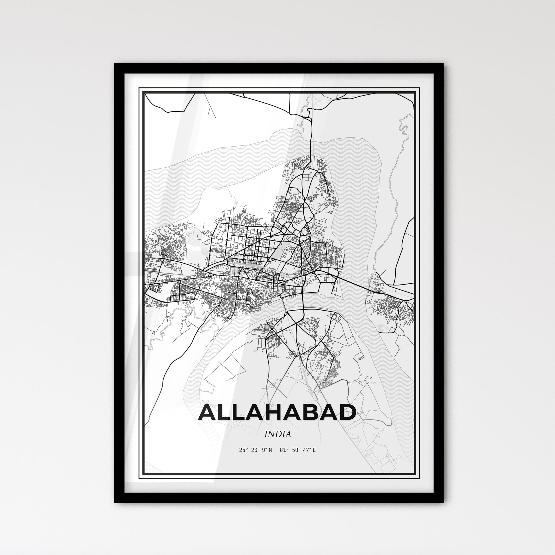 Allahabad India - Scandinavian Style City Map for Modern Home Decor