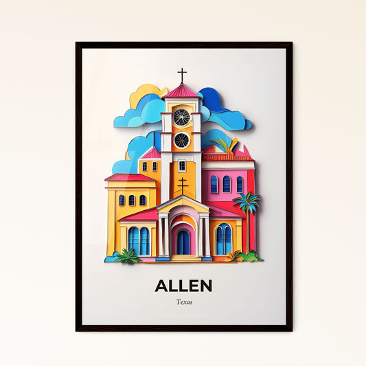 Vivid Allen, Texas - a church with a clock tower and palm trees