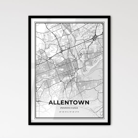 Allentown Pennsylvania - Scandinavian Style City Map for Modern Home Decor