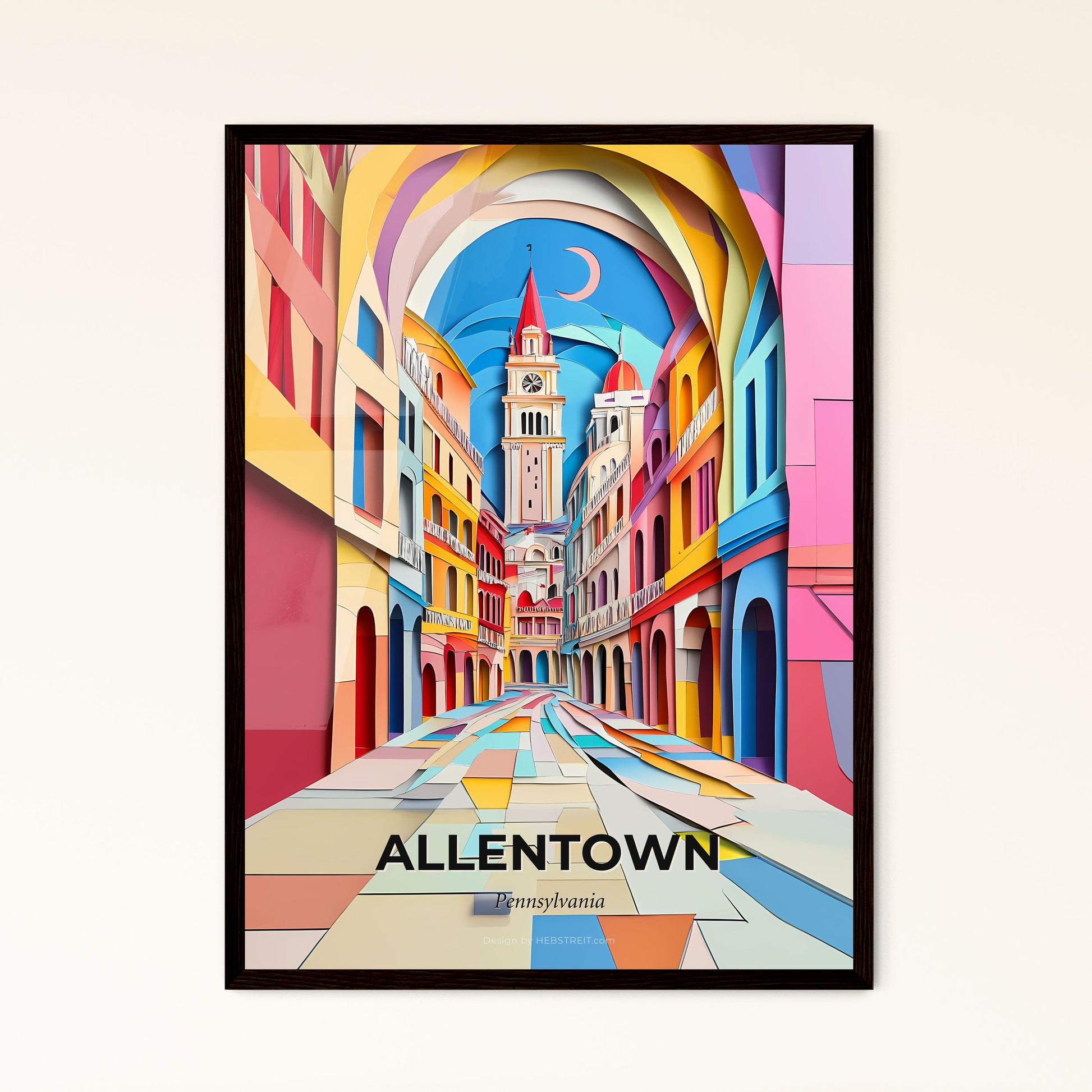 Vivid Allentown, Pennsylvania - a colorful city street with a clock tower