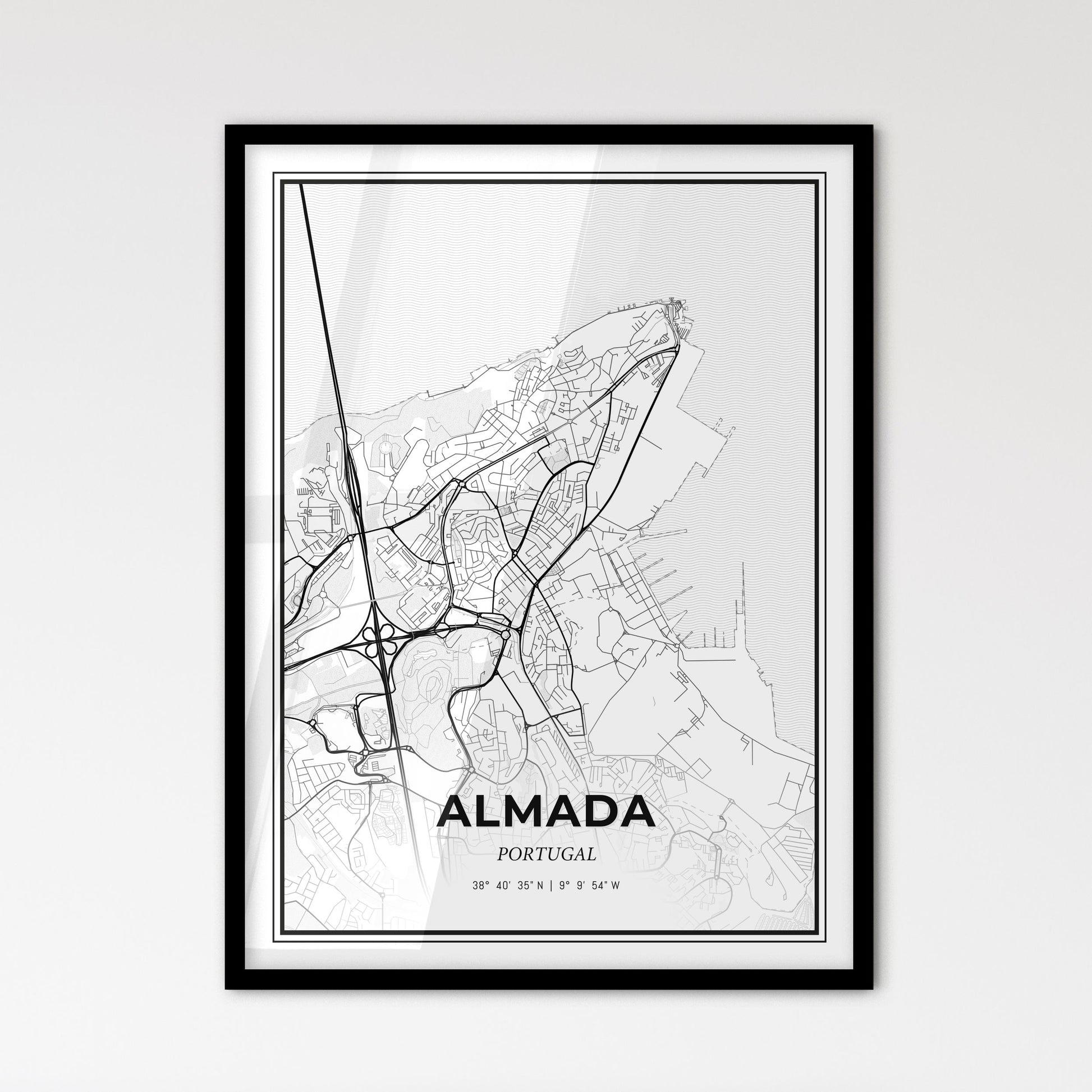 Almada Portugal - Scandinavian Style City Map for Modern Home Decor