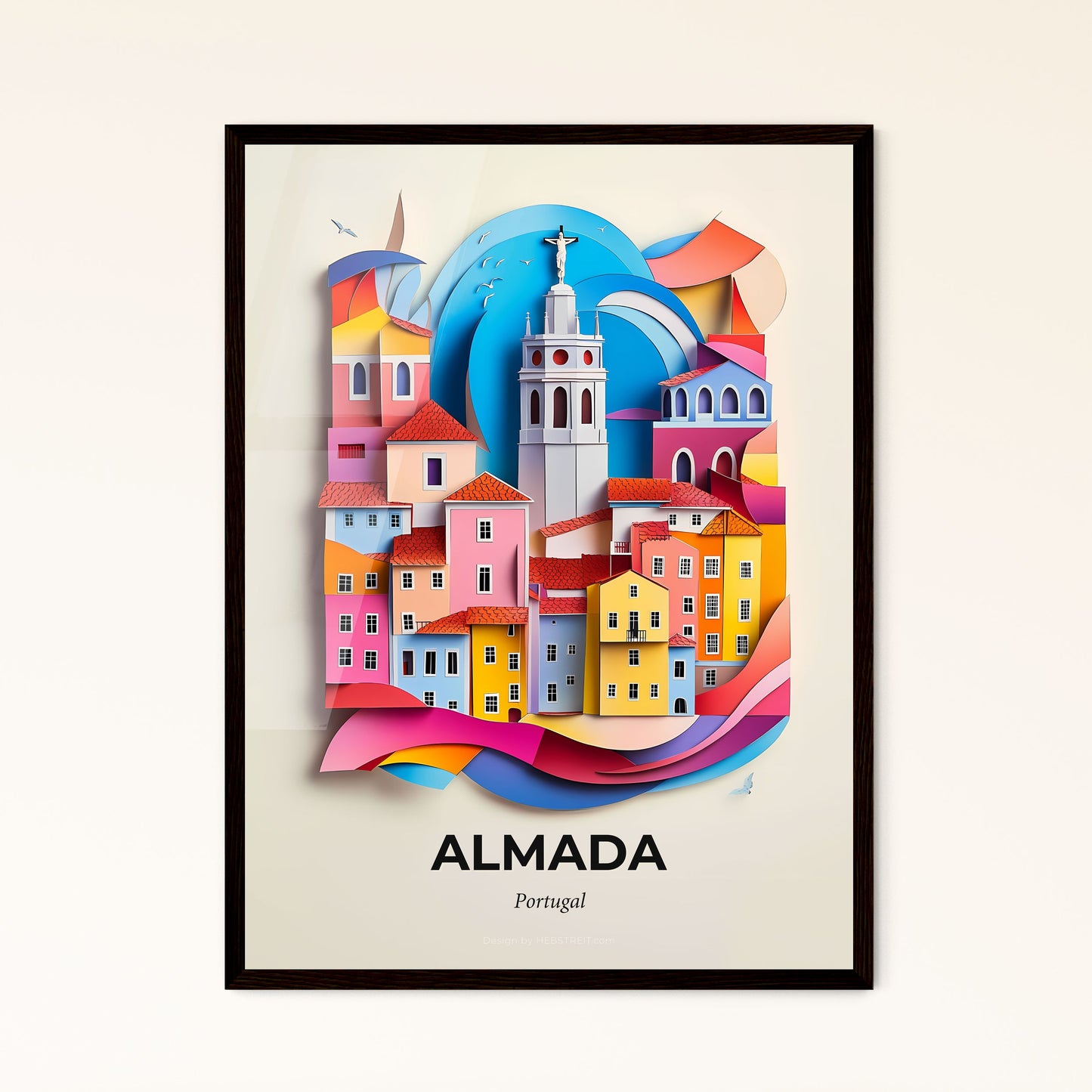 Vivid Almada, Portugal - a paper cut of a city with a clock tower