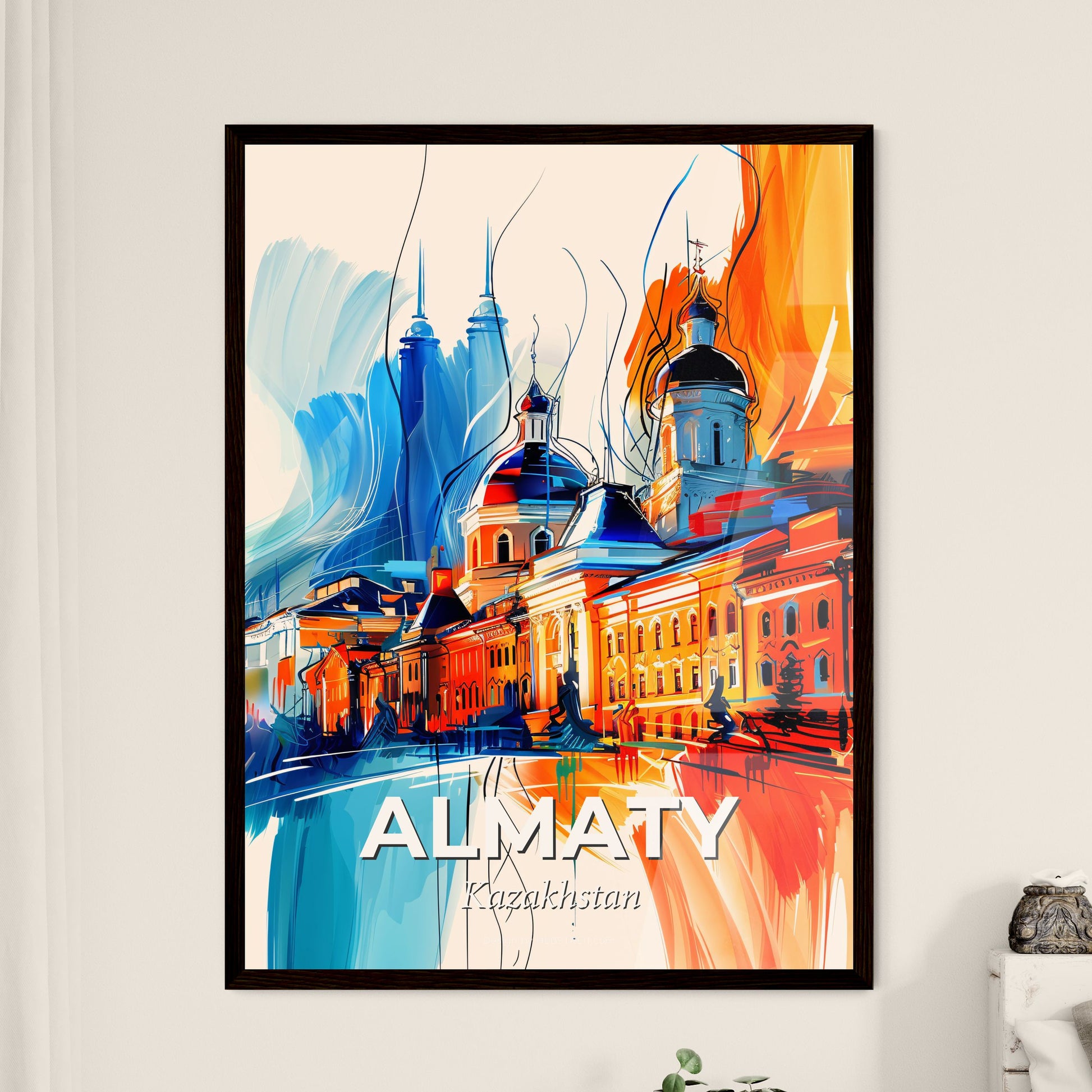 Vibrant Almaty, Kazakhstan - A Painting Of A Building