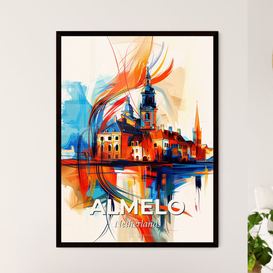 Vibrant Almelo, Netherlands - A Painting Of A Building With A Tower And A Church