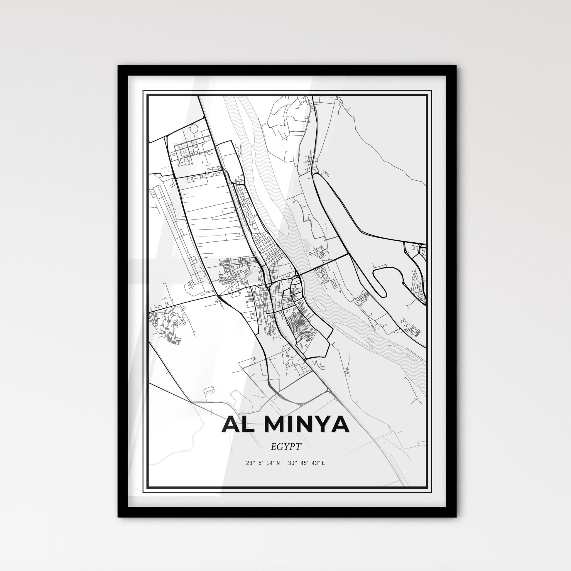 Al Minya Egypt - Scandinavian Style City Map for Modern Home Decor