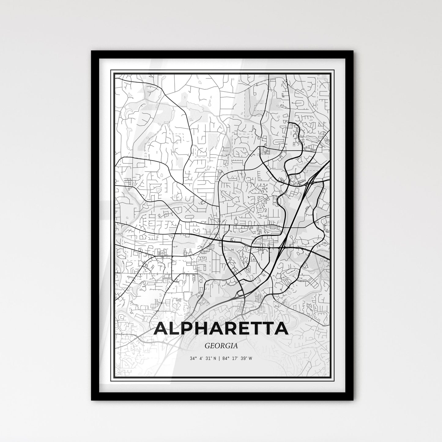 Alpharetta Georgia - Scandinavian Style City Map for Modern Home Decor