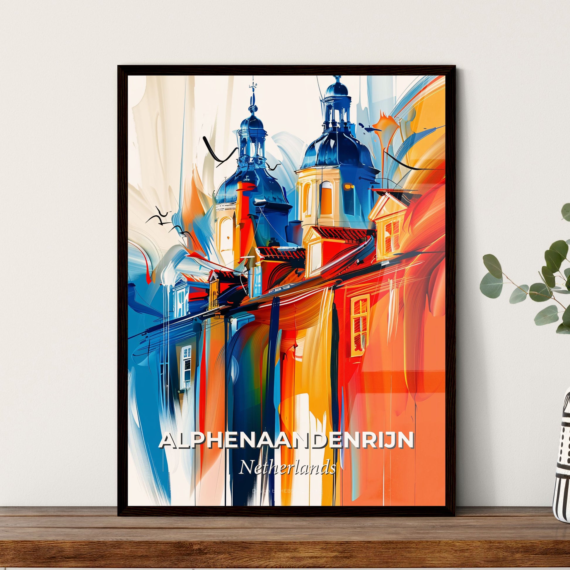 Vibrant Alphenaandenrijn, Netherlands - A Painting Of A Building With A Colorful Background