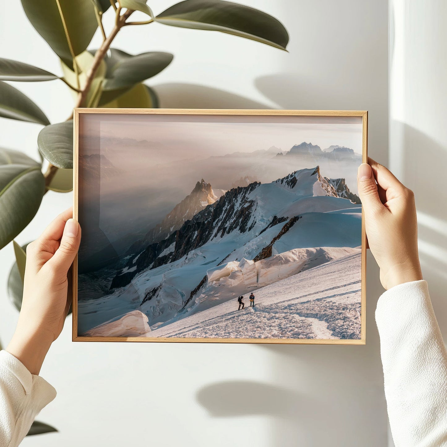 Mont Blanc Mountaineering Wall Art – Climbers at Sunrise, Chamonix Alpine Print