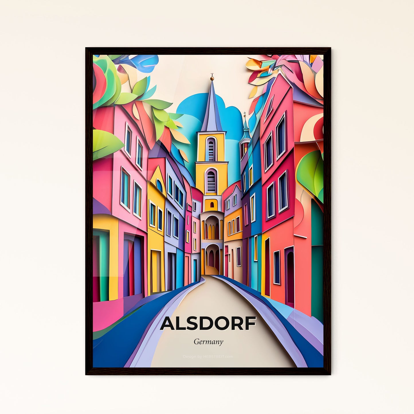 Vivid Alsdorf, Germany - a colorful street with a clock tower and a colorful building