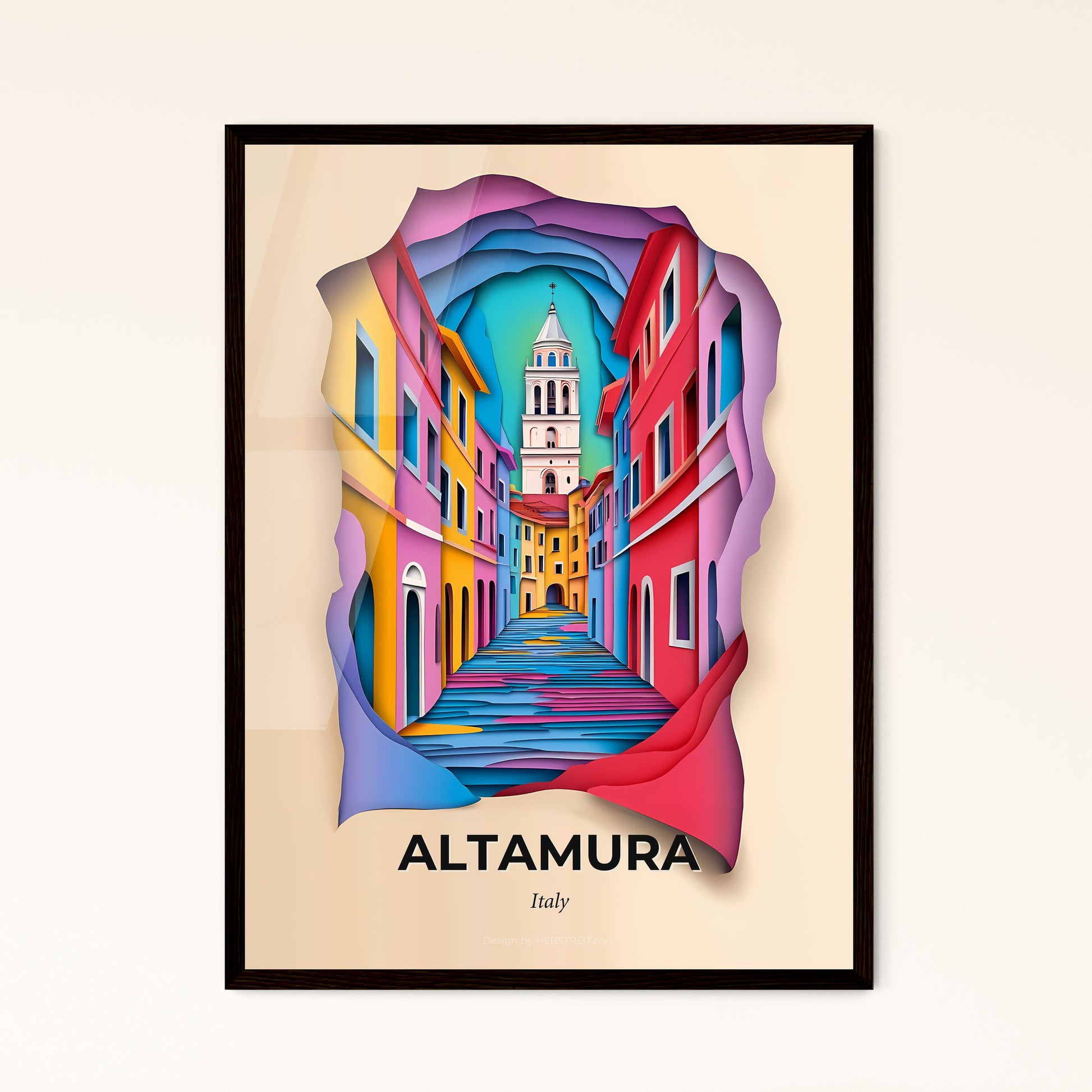 Vivid Altamura, Italy - a colorful city street with a clock tower