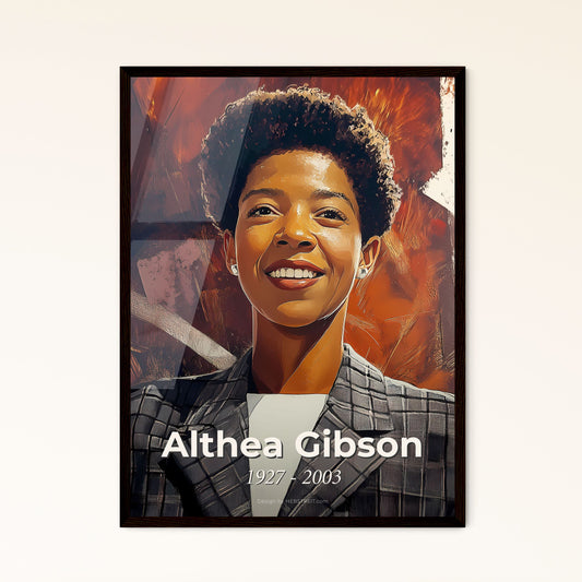 Portrait of Althea Gibson, 1927 - 2003. Impressionistic painting of a person in a suit.