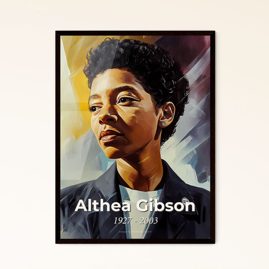 Portrait of Althea Gibson, 1927 - 2003. Impressionistic painting of a woman in a suit.