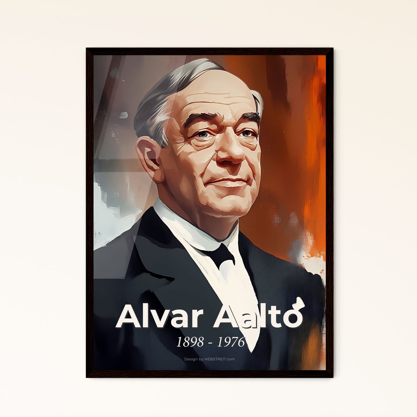 Portrait of Alvar Aalto, 1898 - 1976. Impressionistic painting of a man in a suit.