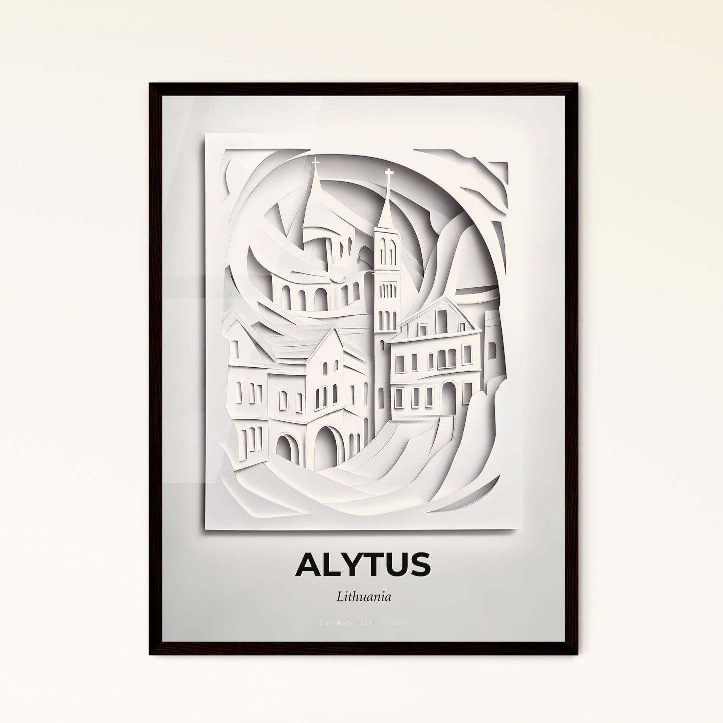 Vivid Alytus, Lithuania - a paper cut of a city with a clock tower