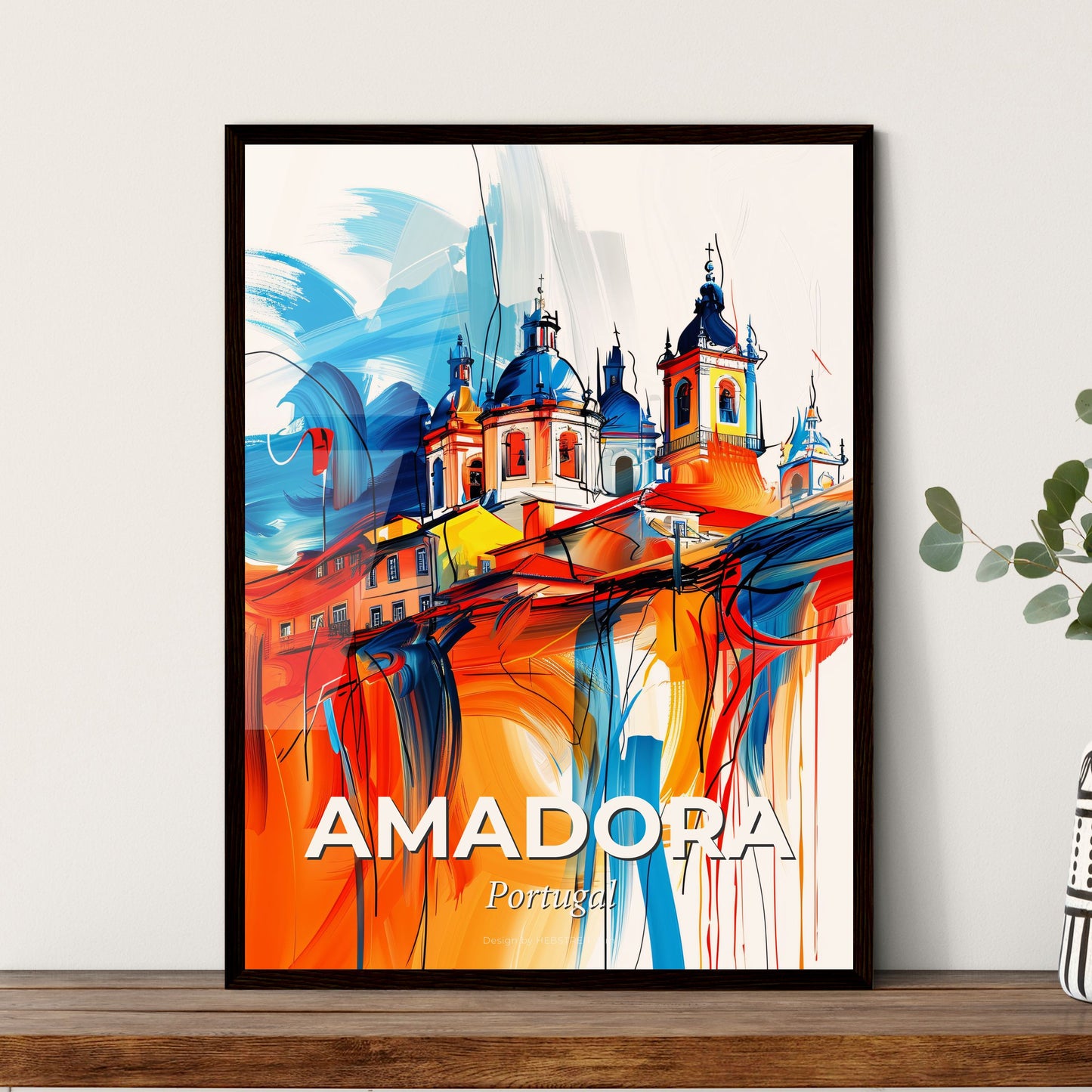 Vibrant Amadora, Portugal - A Painting Of A Building With Blue And Orange Paint