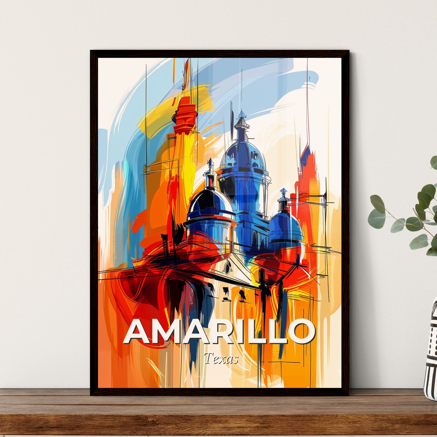 Vibrant Amarillo, Texas - A Painting Of A Building With Blue Domes