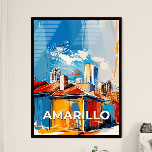 Vibrant Amarillo, Texas - A Painting Of A Building With A Rooftop