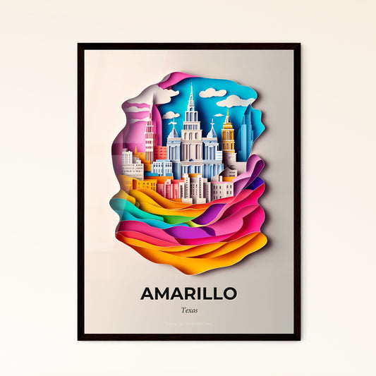 Vivid Amarillo, Texas - a paper cut of a city with a rainbow colored rose