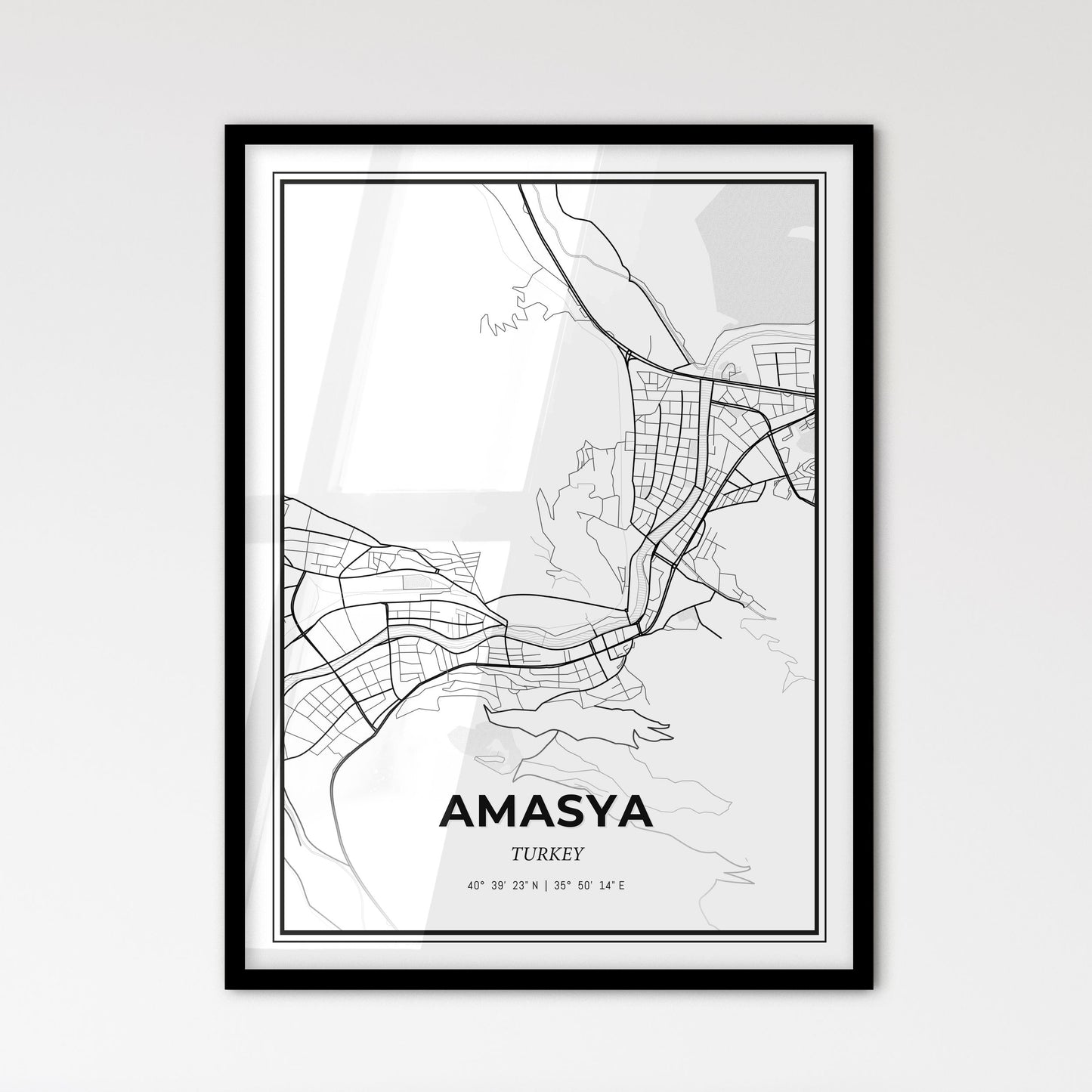 Amasya Turkey - Scandinavian Style City Map for Modern Home Decor