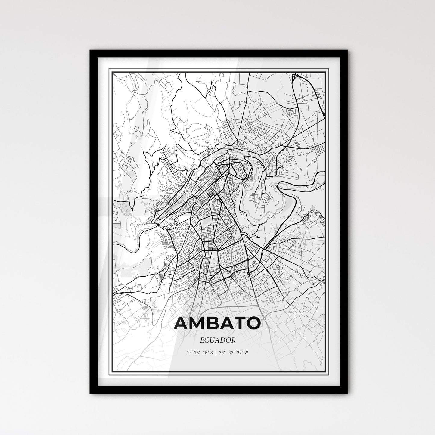 Ambato Ecuador - Scandinavian Style City Map for Modern Home Decor