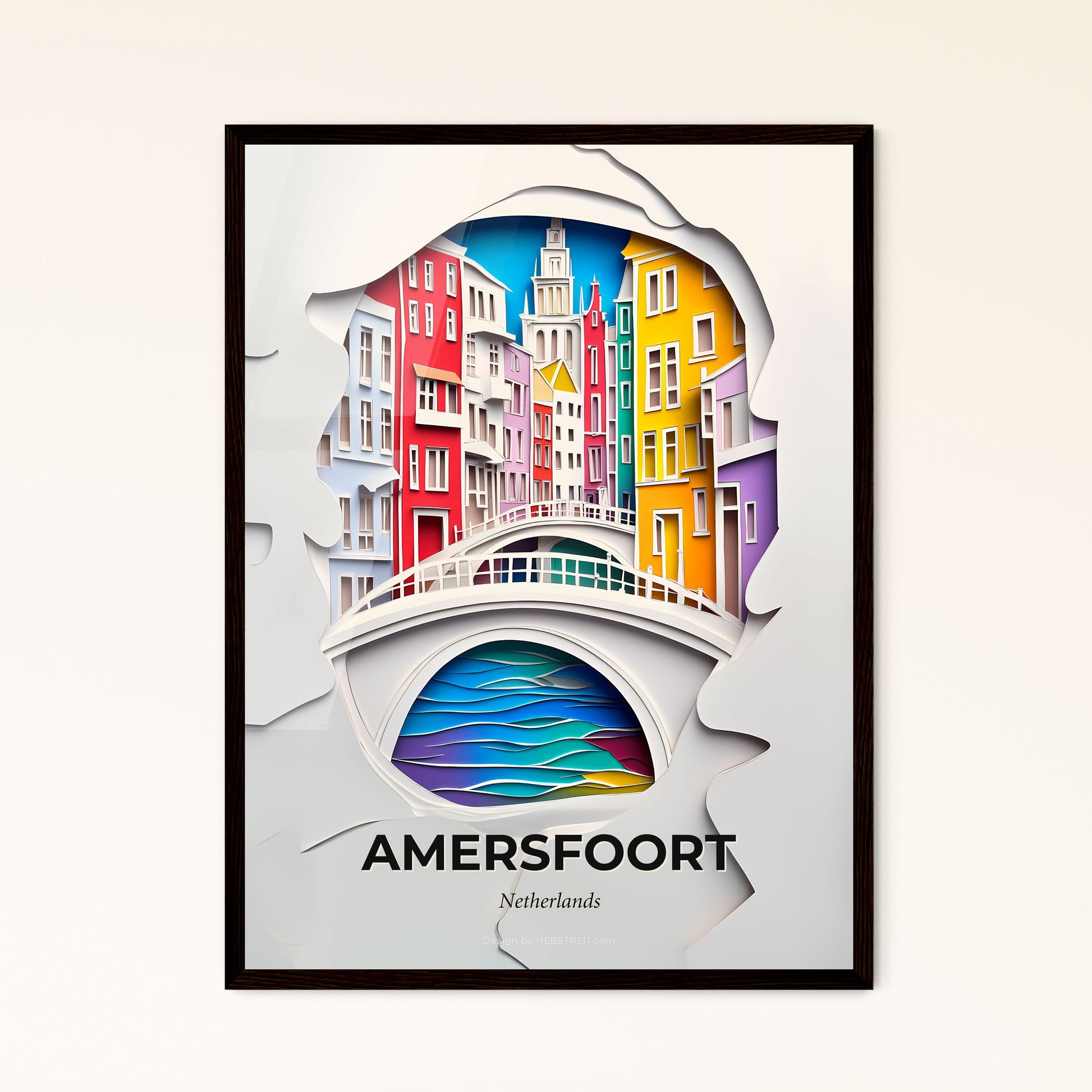 Vivid Amersfoort, Netherlands - a paper cut of a bridge over a river