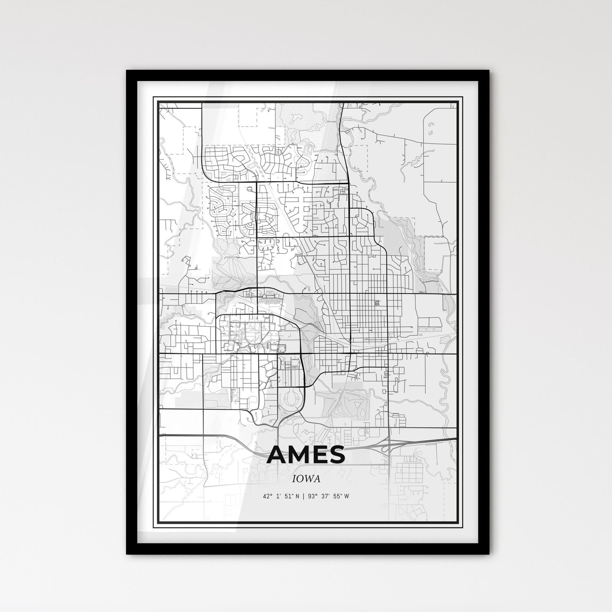 Ames Iowa - Scandinavian Style City Map for Modern Home Decor