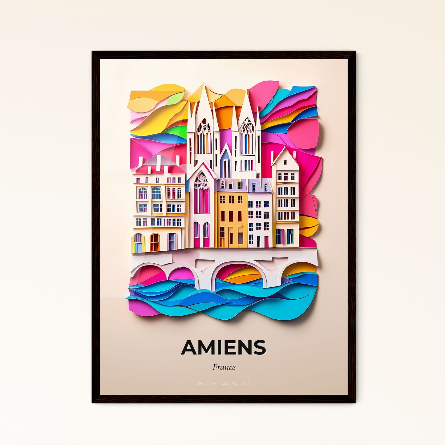 Vivid Amiens, France - a paper cut of a city with a bridge