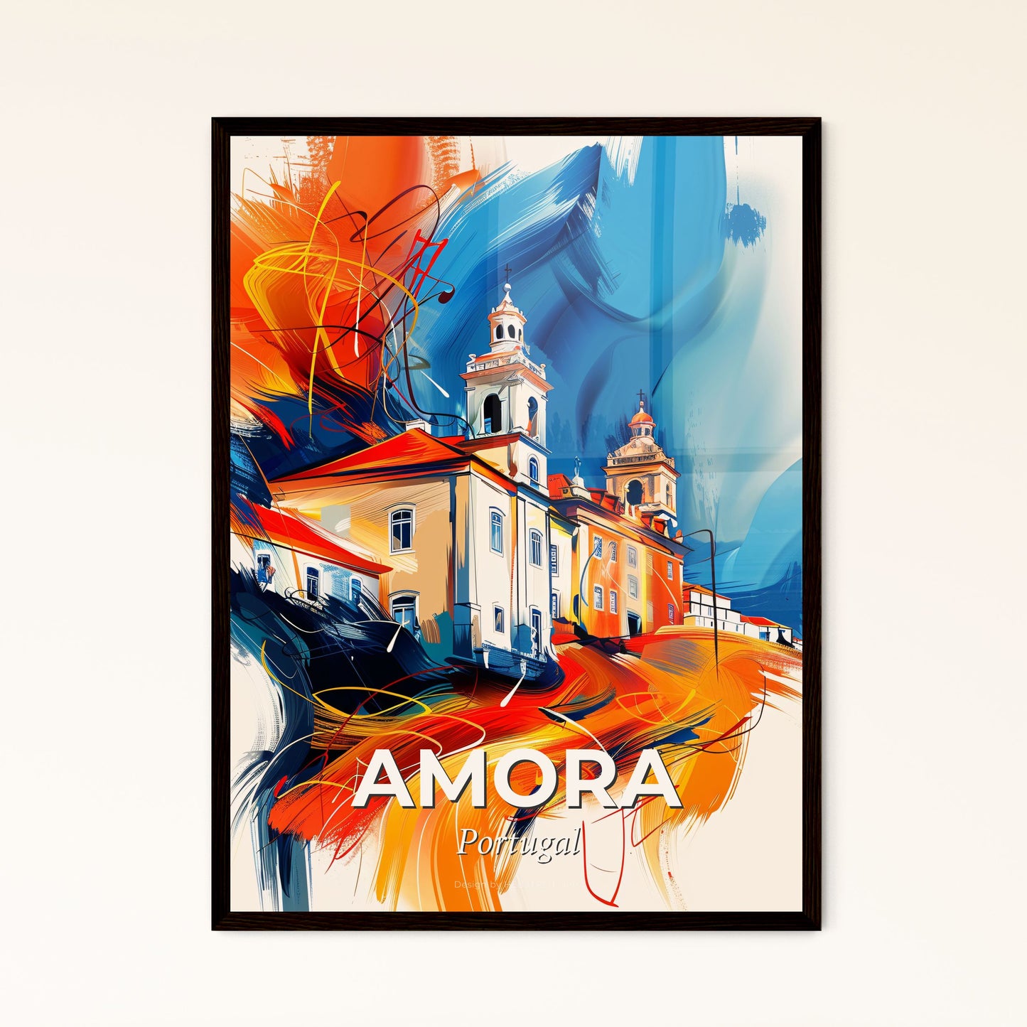 Vibrant Amora, Portugal - A Painting Of A Building