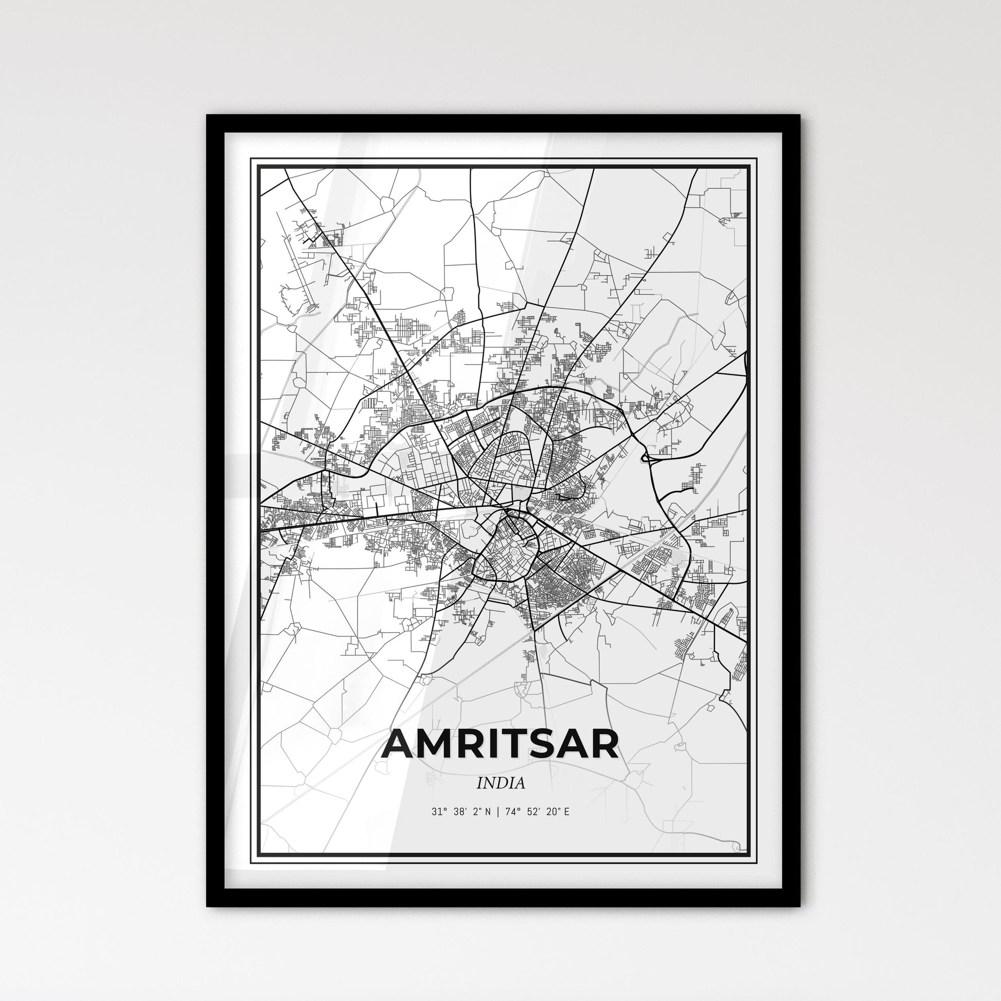 Amritsar India - Scandinavian Style City Map for Modern Home Decor