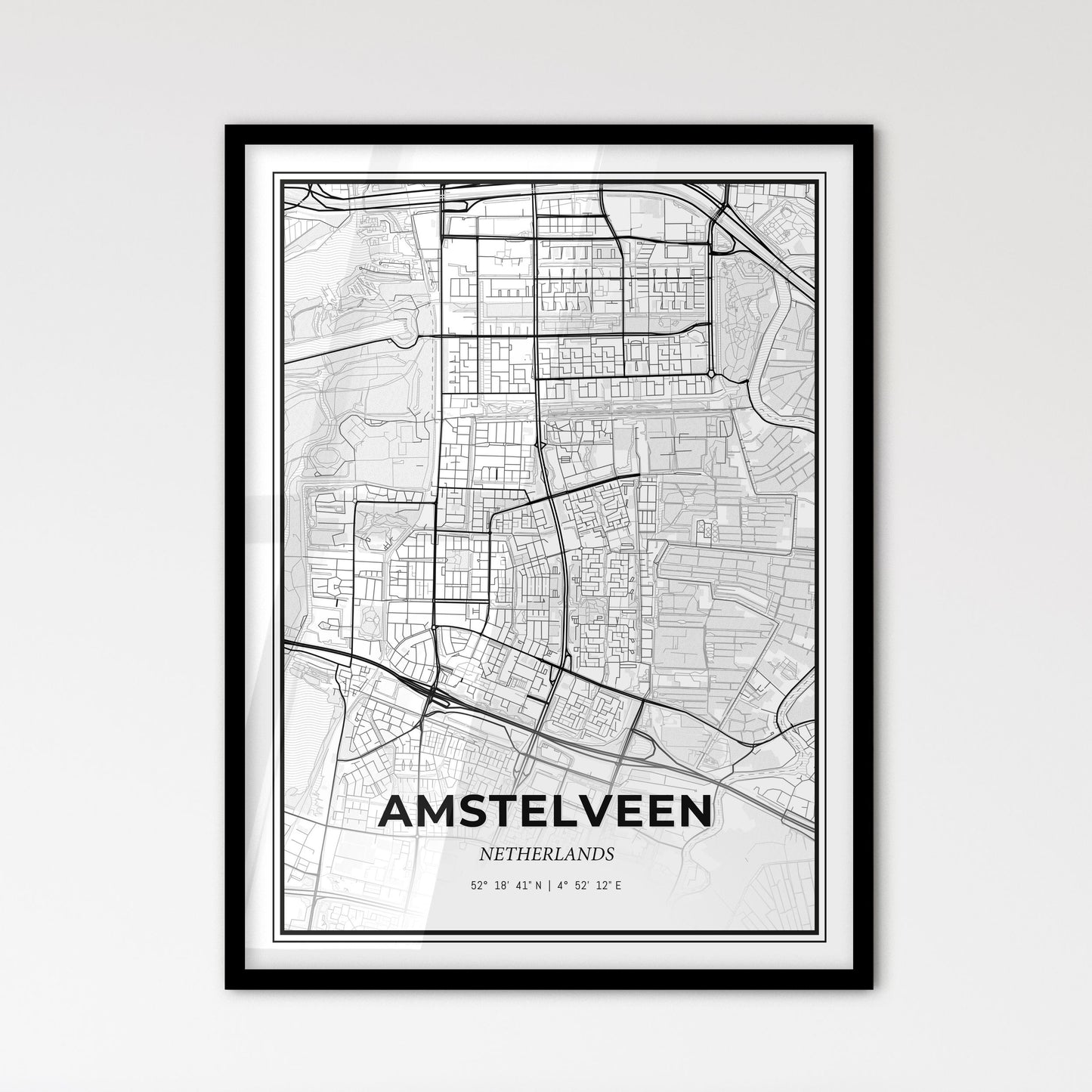  Amstelveen Netherlands - Scandinavian Style City Map for Modern Home Decor